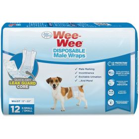 Four Paws Wee Wee Disposable Male Dog Wraps - X Small/Small - 12 Pack - (Fits Waists up to 15")