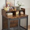 Furniture type dog cage iron frame door with cabinet, top can be opened and closed. Rustic Brown, 43.7'' W x 29.9'' D x 42.2'' H