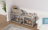 Furniture Style Dog Crate Side Table on Wheels with Double Doors and Lift Top.Grey,38.58''w x 25.5''d x 27.36''h.